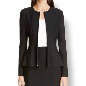 ST. JOHN CAVIAR  Zip-front Sculpted Milano Knit Fit-&-flare Peplum Jacket Sz 10